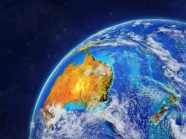 Avustralya Modeli Bir Ülke Sınırları Çok Detaylı Gezegenin Yüzey Bulutlar — Stok fotoğraf