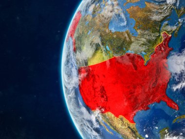 ABD modeli bir ülke sınırları ve çok detaylı gezegenin yüzey ve bulutlar Dünya gezegeni uzaydan. 3D çizim. Nasa tarafından döşenmiş bu görüntü unsurları.