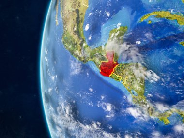 Guatemala modeli bir ülke sınırları ve çok detaylı gezegenin yüzey ve bulutlar Dünya gezegeni uzaydan. 3D çizim. Nasa tarafından döşenmiş bu görüntü unsurları.