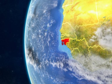 Gine-Bissau modeli bir ülke sınırları ve çok detaylı gezegenin yüzey ve bulutlar Dünya gezegeni uzaydan. 3D çizim. Nasa tarafından döşenmiş bu görüntü unsurları.
