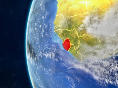 Sierra Leone modeli bir ülke sınırları ve çok detaylı gezegenin yüzey ve bulutlar Dünya gezegeni uzaydan. 3D çizim. Nasa tarafından döşenmiş bu görüntü unsurları.