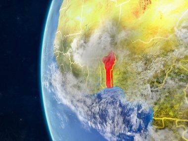 Benin modeli bir ülke sınırları ve çok detaylı gezegenin yüzey ve bulutlar Dünya gezegeni uzaydan. 3D çizim. Nasa tarafından döşenmiş bu görüntü unsurları.