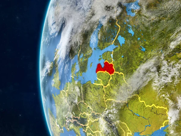 Lettország Űrből Modell Föld Bolygó Országhatárok Nagyon Részletes Bolygó Felszínén — Stock Fotó