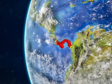 Panama modeli bir ülke sınırları ve çok detaylı gezegenin yüzey ve bulutlar Dünya gezegeni uzaydan. 3D çizim. Nasa tarafından döşenmiş bu görüntü unsurları.