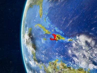 Haiti modeli bir ülke sınırları ve çok detaylı gezegenin yüzey ve bulutlar Dünya gezegeni uzaydan. 3D çizim. Nasa tarafından döşenmiş bu görüntü unsurları.