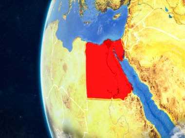 Mısır modeli bir ülke sınırları ve çok detaylı gezegenin yüzey ve bulutlar Dünya gezegeni uzaydan. 3D çizim. Nasa tarafından döşenmiş bu görüntü unsurları.