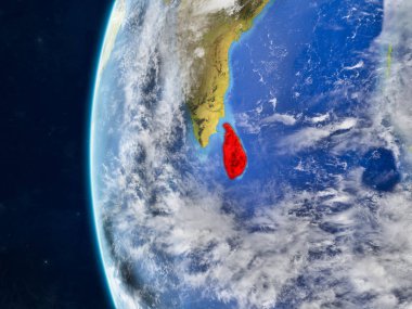 Sri Lanka modeli bir ülke sınırları ve çok detaylı gezegenin yüzey ve bulutlar Dünya gezegeni uzaydan. 3D çizim. Nasa tarafından döşenmiş bu görüntü unsurları.