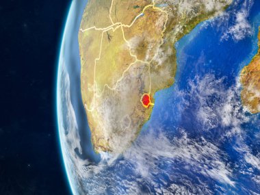 eswatini modeli bir ülke sınırları ve çok detaylı gezegenin yüzey ve bulutlar Dünya gezegeni uzaydan. 3D çizim. Nasa tarafından döşenmiş bu görüntü unsurları.