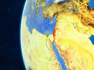 İsrail modeli bir ülke sınırları ve çok detaylı gezegenin yüzey ve bulutlar Dünya gezegeni uzaydan. 3D çizim. Nasa tarafından döşenmiş bu görüntü unsurları.