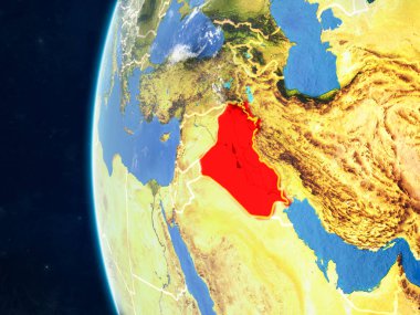 Irak modeli bir ülke sınırları ve çok detaylı gezegenin yüzey ve bulutlar Dünya gezegeni uzaydan. 3D çizim. Nasa tarafından döşenmiş bu görüntü unsurları.