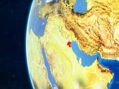 Kuveyt modeli bir ülke sınırları ve çok detaylı gezegenin yüzey ve bulutlar Dünya gezegeni uzaydan. 3D çizim. Nasa tarafından döşenmiş bu görüntü unsurları.