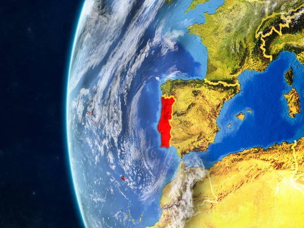 Portugal from space on model of planet Earth with country borders and very detailed planet surface and clouds. 3D illustration. Elements of this image furnished by NASA.