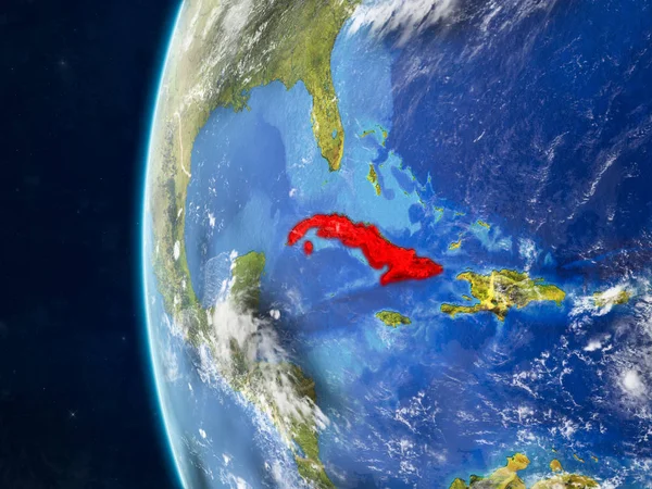 Kuba Aus Dem All Modell Des Planeten Erde Mit Ländergrenzen — Stockfoto