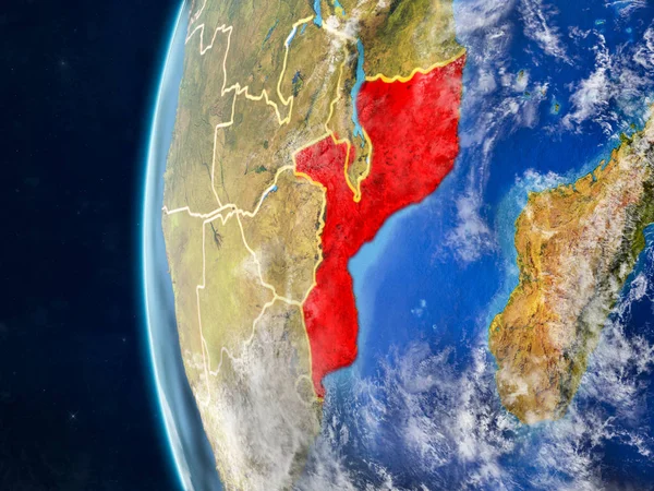 Mozambique from space on model of planet Earth with country borders and very detailed planet surface and clouds. 3D illustration. Elements of this image furnished by NASA.