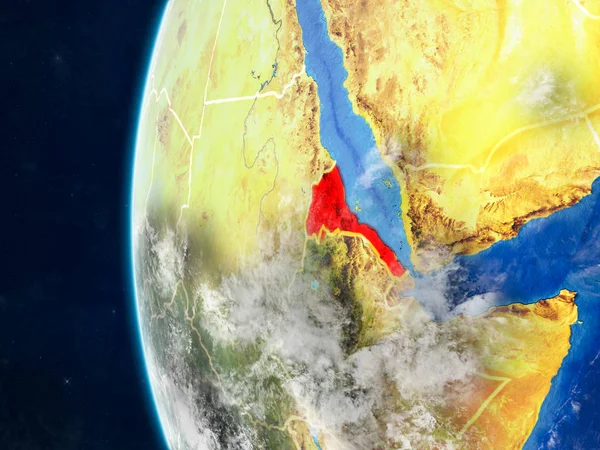 Eritre modeli bir ülke sınırları ve çok detaylı gezegenin yüzey ve bulutlar Dünya gezegeni uzaydan. 3D çizim. Nasa tarafından döşenmiş bu görüntü unsurları.