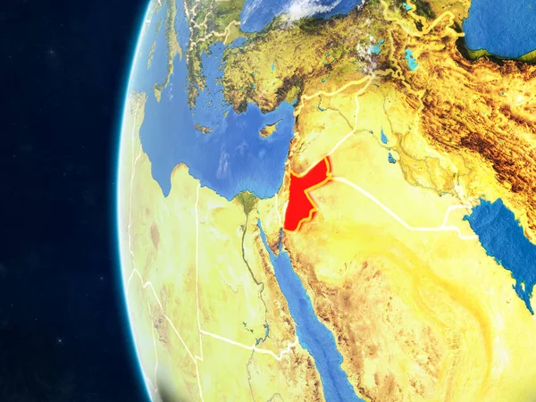 ヨルダン国境と非常に詳細な惑星の表面と雲と地球のモデル上の領域から イラスト Nasa から提供されたこのイメージの要素 — ストック写真