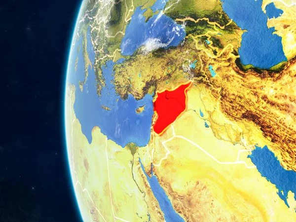 Síria Partir Espaço Modelo Planeta Terra Com Fronteiras País Superfície — Fotografia de Stock
