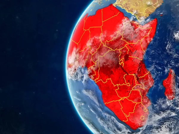 Africa from space on model of planet Earth with country borders and very detailed planet surface and clouds. 3D illustration. Elements of this image furnished by NASA.
