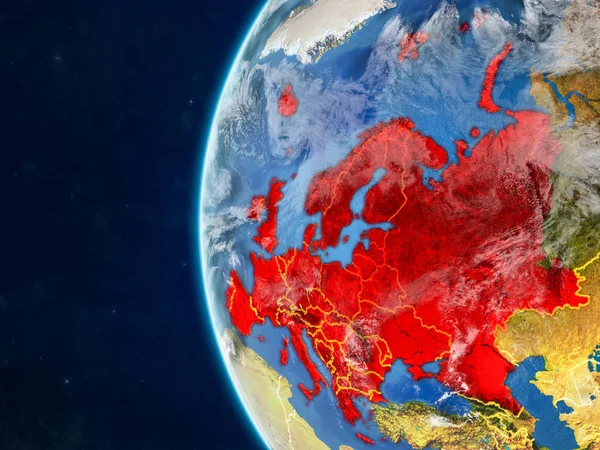 Europa Desde Espacio Modelo Del Planeta Tierra Con Fronteras Nacionales — Foto de Stock