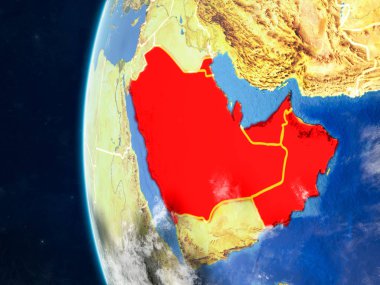 Ccasg ülkeler modeli bir ülke sınırları ve çok detaylı gezegenin yüzey ve bulutlar Dünya gezegeni uzaydan. 3D çizim. Nasa tarafından döşenmiş bu görüntü unsurları.