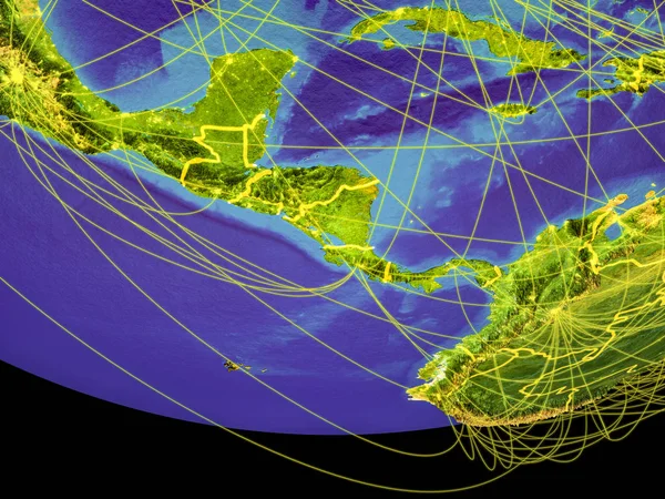 中美洲从地球上的空间与国家边界和线路 通信概念 美国宇航局提供的这张图片的元素 — 图库照片