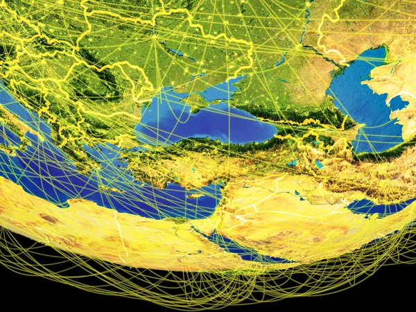 Fekete Tengeri Térségben Világűrből Föld Országhatárok Vonalak Kommunikáció Utazás Kapcsolatok — Stock Fotó