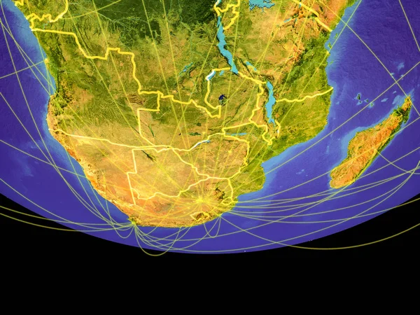 Южная Африка Космоса Земле Границами Линиями Концепцией Связи Путешествий Связей — стоковое фото