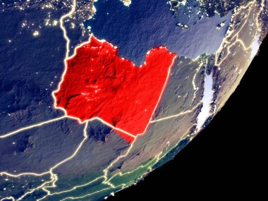 Libya dünya model gece uzaydan. Plastik gezegenin yüzey ve görünür parlak ışıklar çok ince ayrıntı. 3D çizim. Nasa tarafından döşenmiş bu görüntü unsurları.