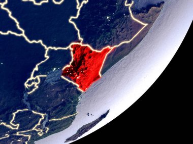 Kenya uzaydan Dünya model gece üzerinde. Plastik gezegenin yüzey ve görünür parlak ışıklar çok ince ayrıntı. 3D çizim. Nasa tarafından döşenmiş bu görüntü unsurları.