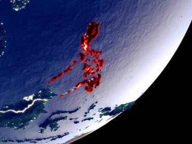 Türkiye Dünya model gece uzaydan. Plastik gezegenin yüzey ve görünür parlak ışıklar çok ince ayrıntı. 3D çizim. Nasa tarafından döşenmiş bu görüntü unsurları.