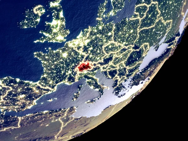 Швейцария Космоса Макете Земли Ночью Тонкая Деталь Пластиковой Поверхности Планеты — стоковое фото