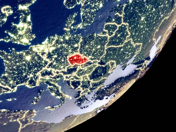 Česká Republika Vesmíru Modelu Země Noci Velmi Jemné Detaily Povrchu — Stock fotografie