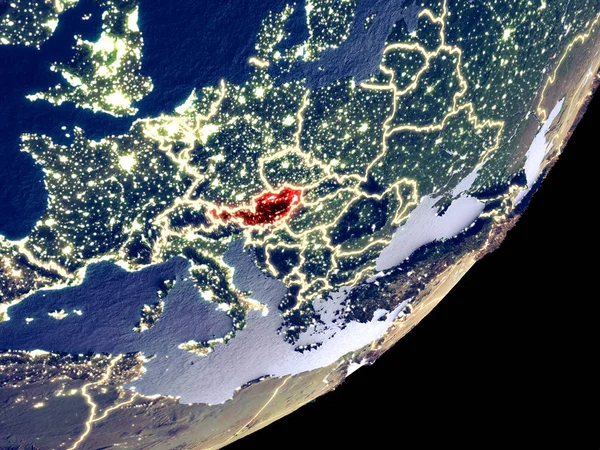 Австрия Космоса Макете Земли Ночью Тонкая Деталь Пластиковой Поверхности Планеты — стоковое фото