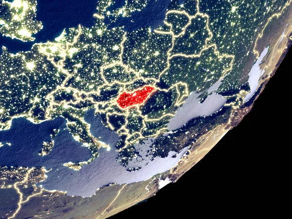 Венгрия Космоса Макете Земли Ночью Тонкая Деталь Пластиковой Поверхности Планеты — стоковое фото