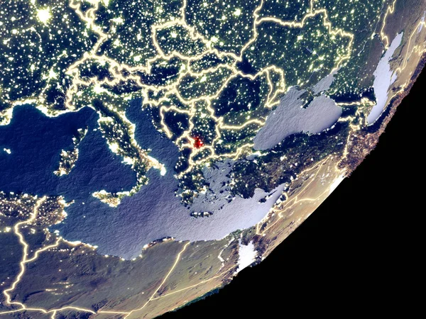 Kosovo Vesmíru Modelu Země Noci Velmi Jemné Detaily Povrchu Viditelné — Stock fotografie