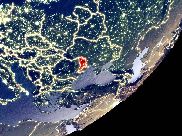 Молдова Космоса Макете Земли Ночью Тонкая Деталь Пластиковой Поверхности Планеты — стоковое фото