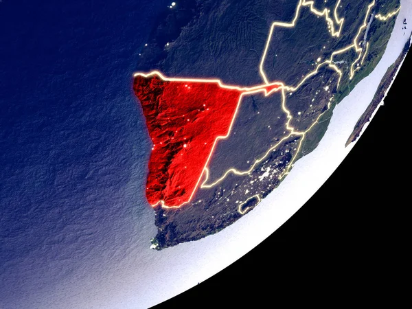 Namibia Desde Espacio Modelo Tierra Noche Detalle Muy Fino Superficie —  Fotos de Stock