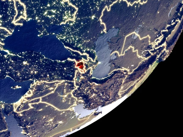 Ermenistan uzaydan Dünya model gece üzerinde. Plastik gezegenin yüzey ve görünür parlak ışıklar çok ince ayrıntı. 3D çizim. Nasa tarafından döşenmiş bu görüntü unsurları.