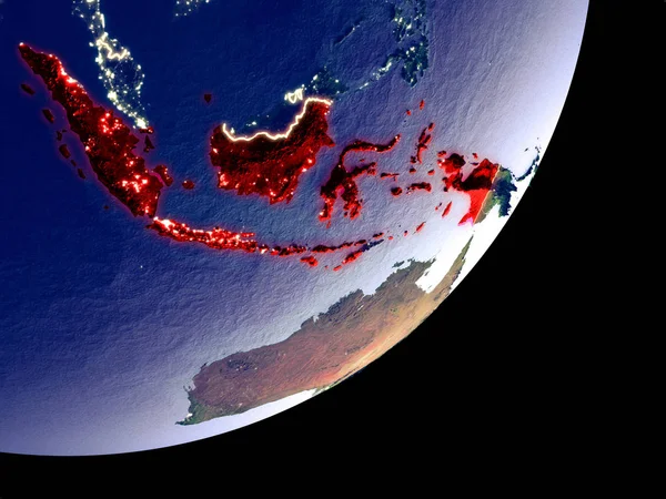 Indonesië Vanuit Ruimte Het Model Van Aarde Nachts Zeer Fijne — Stockfoto