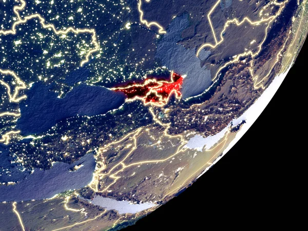 Кавказский Регион Космоса Модели Земли Ночью Тонкая Деталь Пластиковой Поверхности — стоковое фото