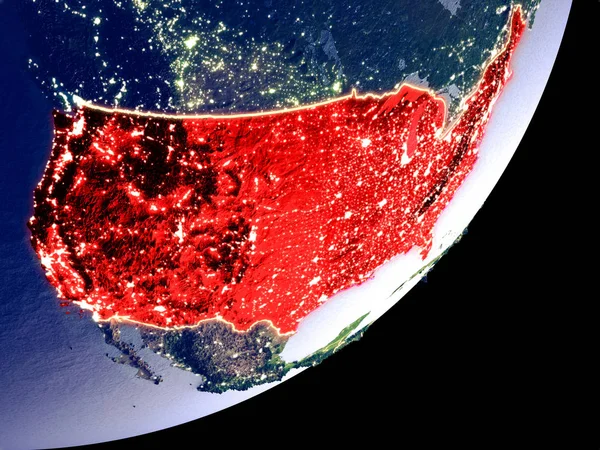 États Unis Espace Sur Modèle Terre Nuit Détail Très Fin — Photo