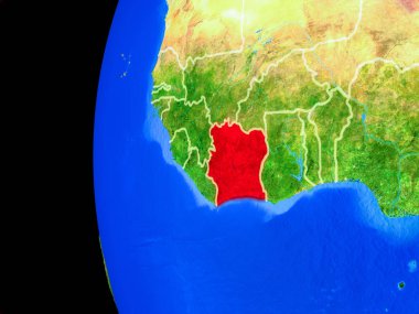 Fildişi Sahili gerçekçi modeli bir ülke sınırları ve detaylı gezegenin yüzeyi ile dünya gezegeni uzaydan. 3D çizim. Nasa tarafından döşenmiş bu görüntü unsurları.