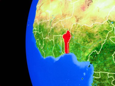 Benin gerçekçi modeli bir ülke sınırları ve detaylı gezegenin yüzeyi ile dünya gezegeni uzaydan. 3D çizim. Nasa tarafından döşenmiş bu görüntü unsurları.