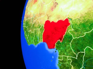 Gerçekçi bir model ülke sınırları ve detaylı gezegenin yüzeyi ile dünya gezegeni üzerinde yer Nijerya'dan. 3D çizim. Nasa tarafından döşenmiş bu görüntü unsurları.