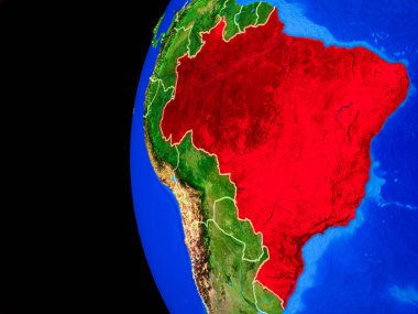 Brezilya gerçekçi modeli bir ülke sınırları ve detaylı gezegenin yüzeyi ile dünya gezegeni uzaydan. 3D çizim. Nasa tarafından döşenmiş bu görüntü unsurları.