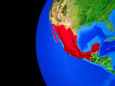 Gerçekçi bir model ülke sınırları ve detaylı gezegenin yüzeyi ile dünya gezegeni üzerinde alanı Meksika'dan. 3D çizim. Nasa tarafından döşenmiş bu görüntü unsurları.