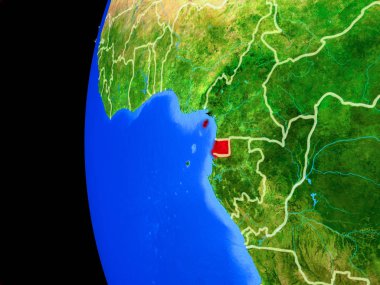 Ekvator Ginesi gerçekçi modeli bir ülke sınırları ve detaylı gezegenin yüzeyi ile dünya gezegeni uzaydan. 3D çizim. Nasa tarafından döşenmiş bu görüntü unsurları.