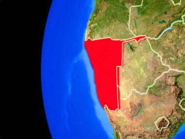 Namibya gerçekçi modeli bir ülke sınırları ve detaylı gezegenin yüzeyi ile dünya gezegeni uzaydan. 3D çizim. Nasa tarafından döşenmiş bu görüntü unsurları.