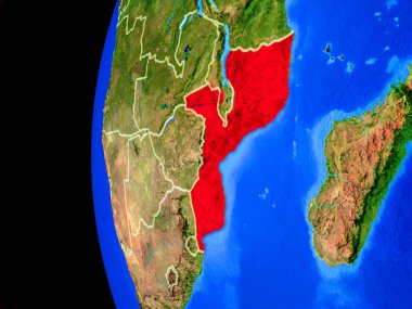 Mozambik gerçekçi modeli bir ülke sınırları ve detaylı gezegenin yüzeyi ile dünya gezegeni uzaydan. 3D çizim. Nasa tarafından döşenmiş bu görüntü unsurları.