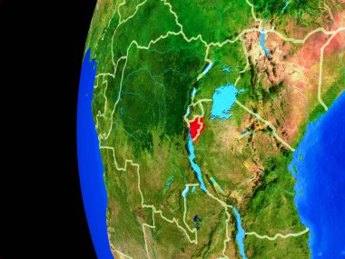 Burundi gerçekçi modeli bir ülke sınırları ve detaylı gezegenin yüzeyi ile dünya gezegeni uzaydan. 3D çizim. Nasa tarafından döşenmiş bu görüntü unsurları.